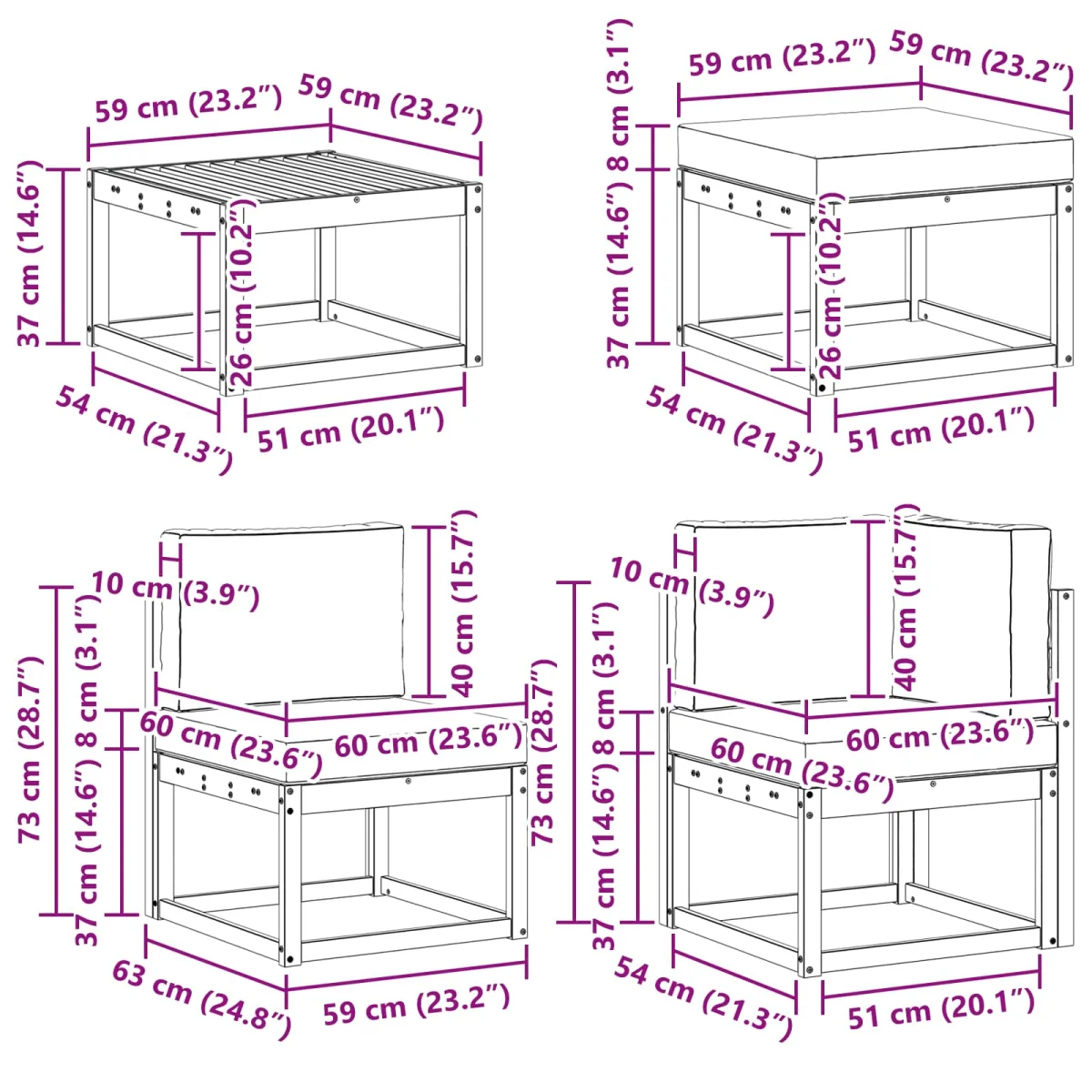 Kanapé Szett párnával 9 pcs Természetes és krémszínű