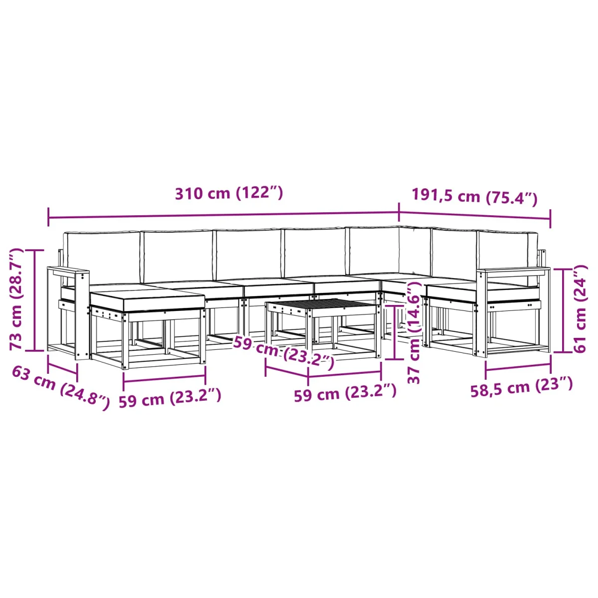 Kanapé Szett párnával 9 pcs Természetes és Világosszürke