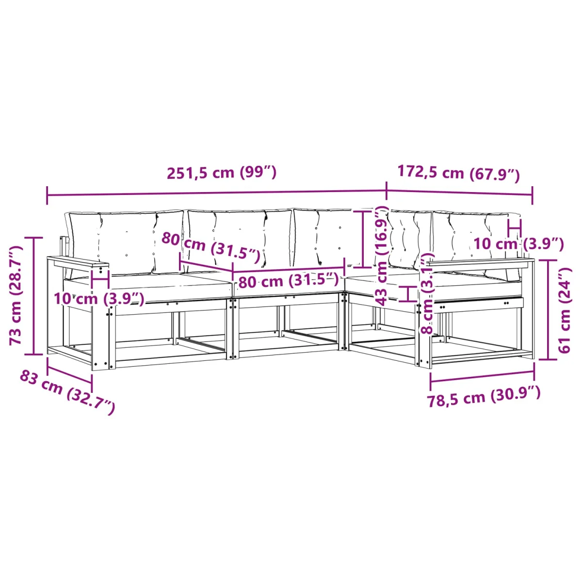 Kültéri kanapé szett párnával 4 pcs Természetes és krémszínű