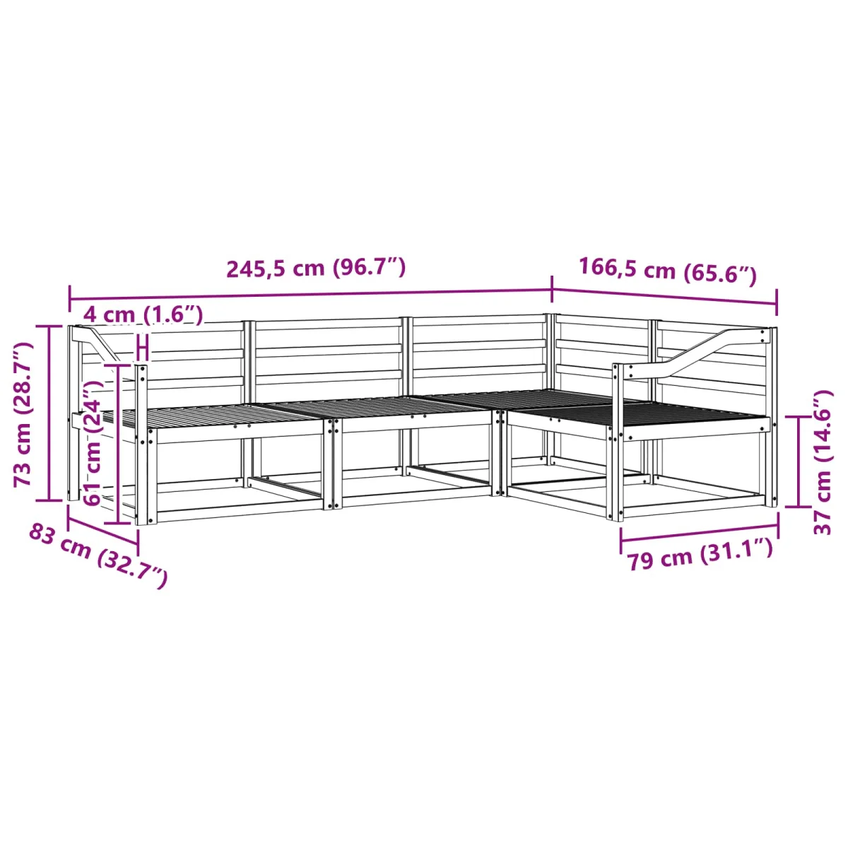 Kültéri kanapé szett 4 pcs Természetes Tömör Akácfa