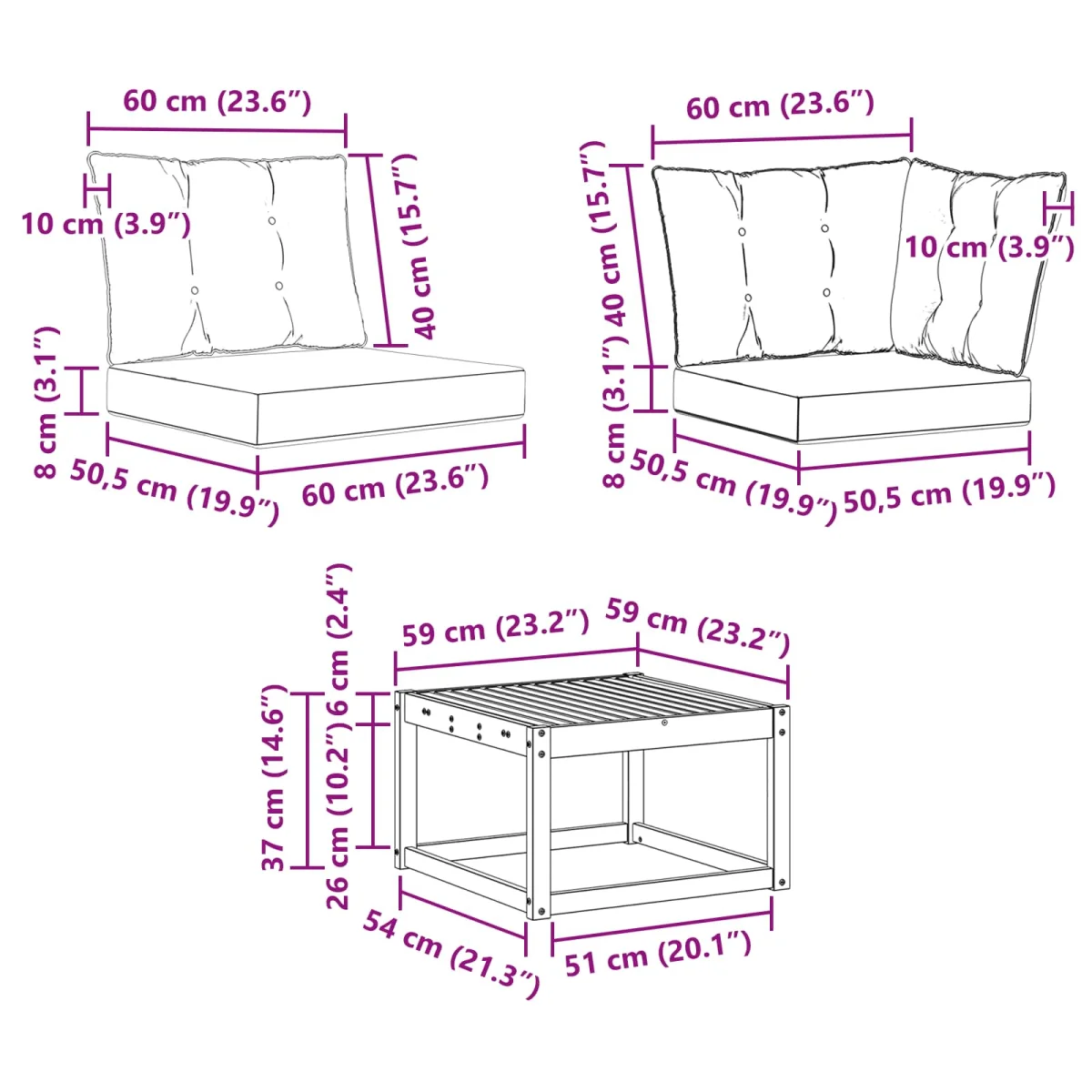 Kültéri kanapé szett párnával 5 pcs Természetes és krémszínű