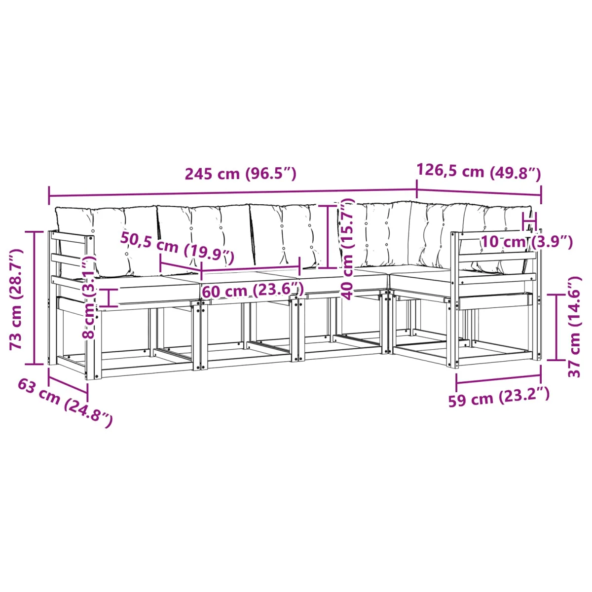Kültéri kanapé szett párnával 5 pcs Természetes és krémszínű