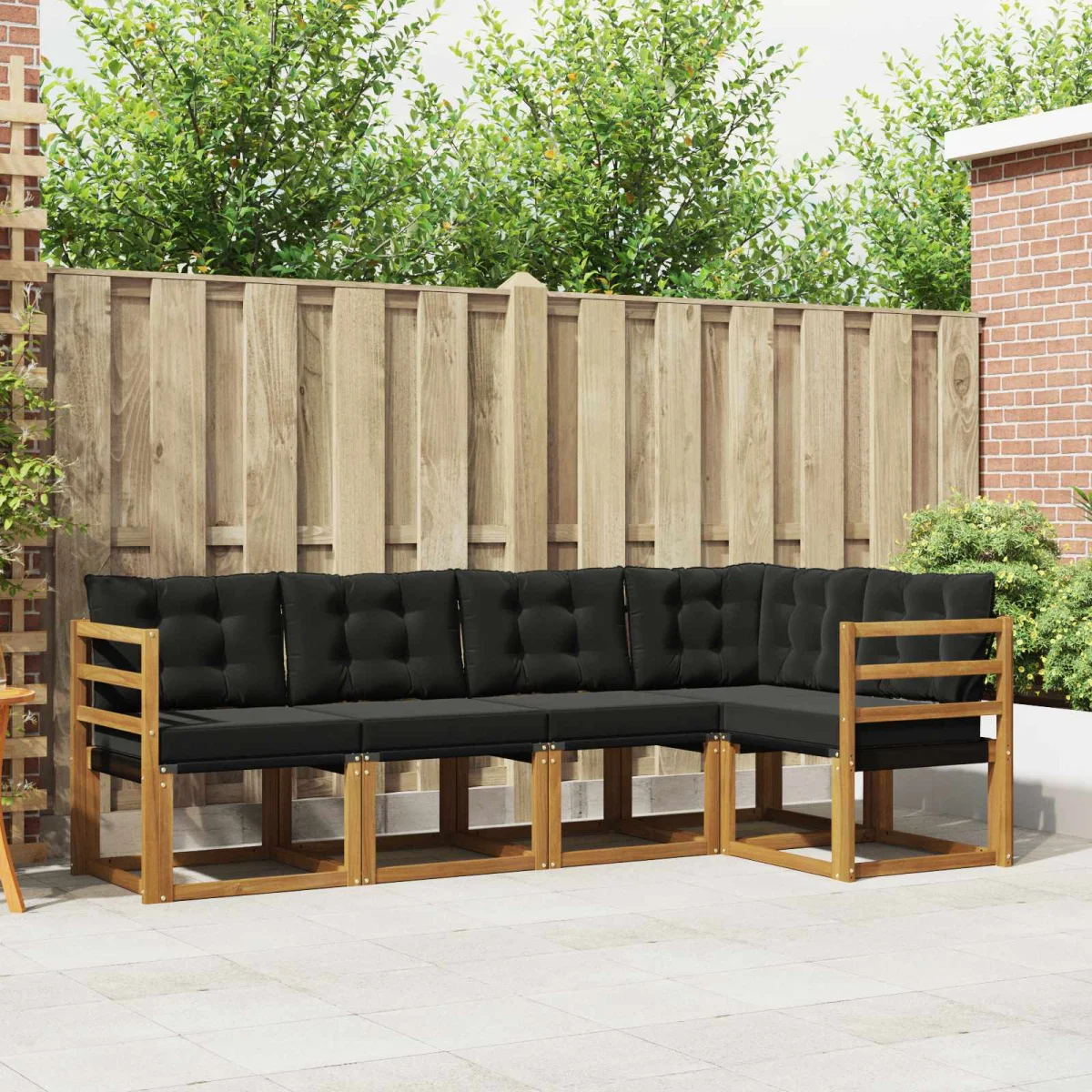 Kültéri kanapé szett párnával 5 pcs Természetes és fekete