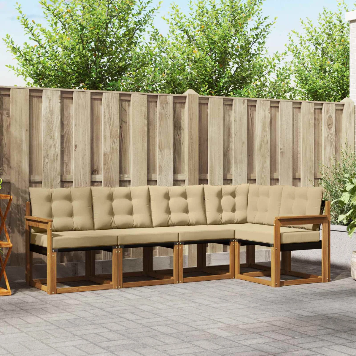 Kültéri kanapé szett párnával 5 pcs Természetes és bézs