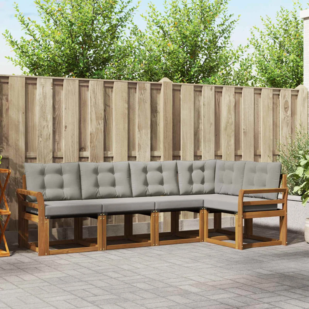 Kültéri kanapé szett 5 pcs Természetes és Világosszürke