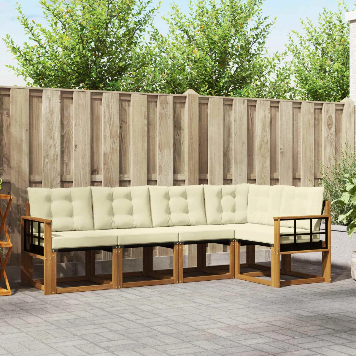 Kültéri kanapé szett párnával 5 pcs Természetes és krémszínű