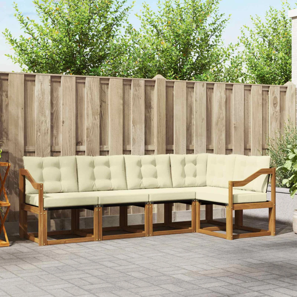 Kültéri kanapé szett párnával 5 pcs Természetes és krémszínű