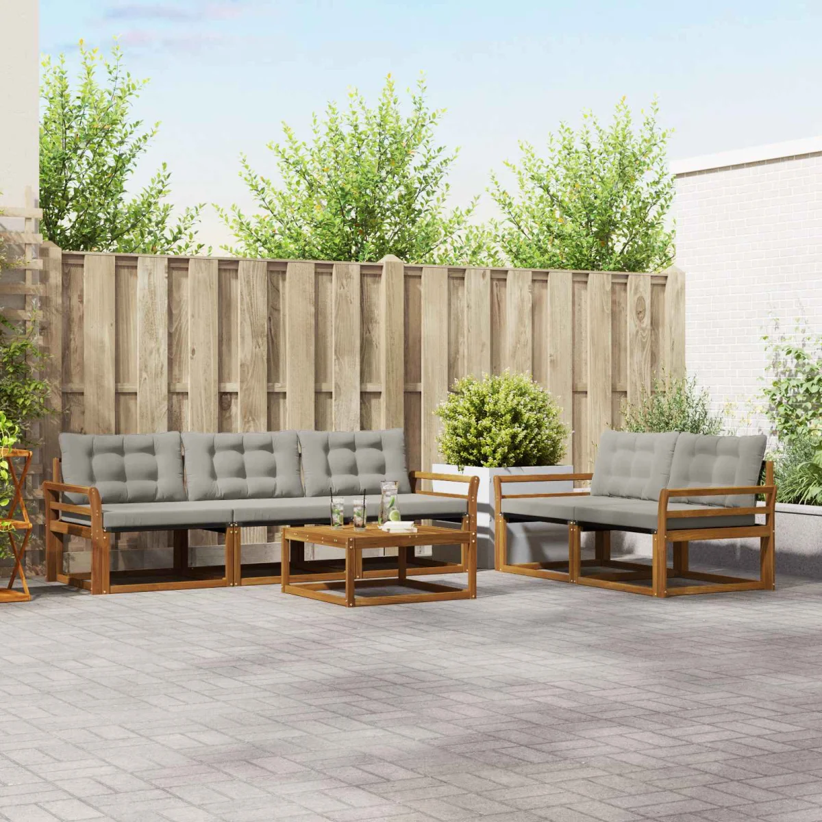 Kültéri kanapé szett 6 pcs Természetes és Világosszürke