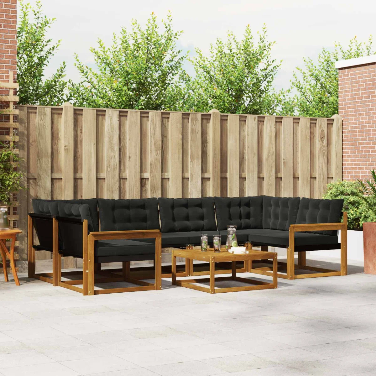 Kültéri kanapé szett párnával 7 pcs Természetes és fekete