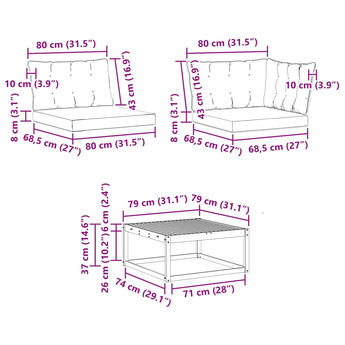 Kültéri kanapé szett 7 pcs Természetes és Világosszürke
