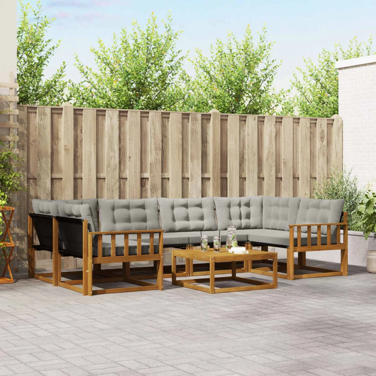 Kültéri kanapé szett 7 pcs Természetes és Világosszürke