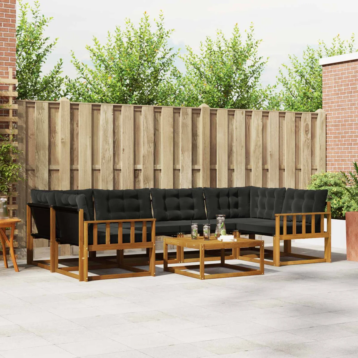 Kültéri kanapé szett párnával 7 pcs Természetes és fekete