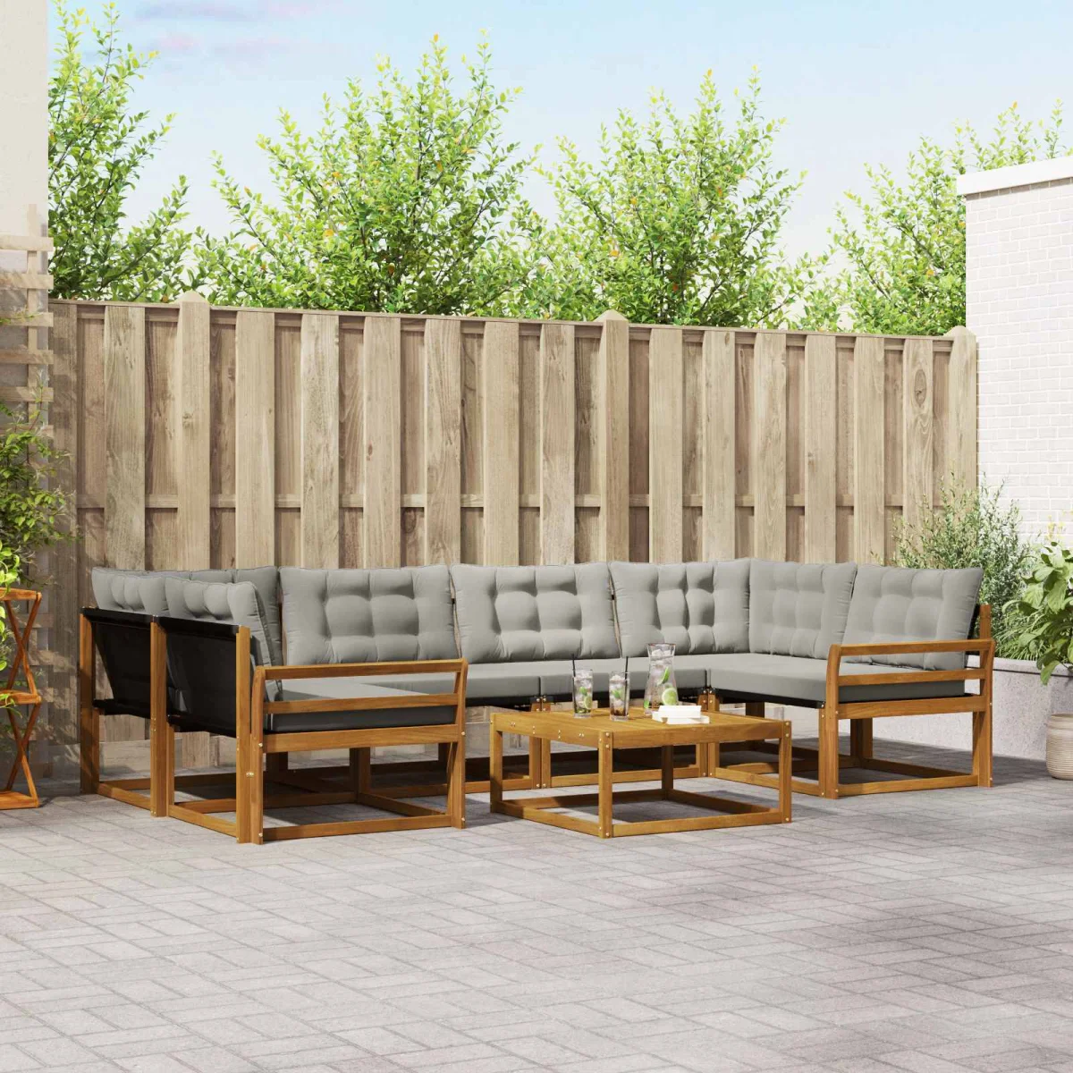 Kültéri kanapé szett 7 pcs Természetes és Világosszürke