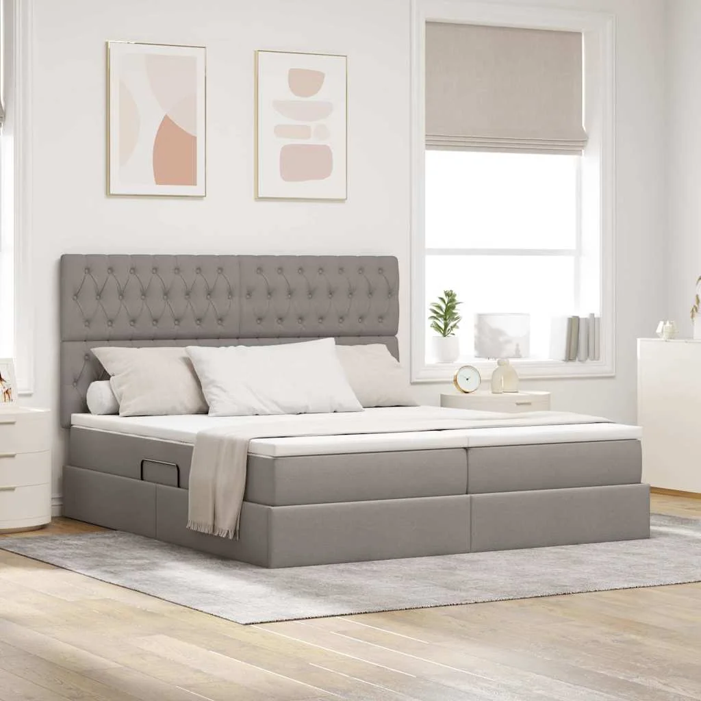Ágy LED szalagokkal fejtámlával Tópszínű 200 x 200 cm szövet