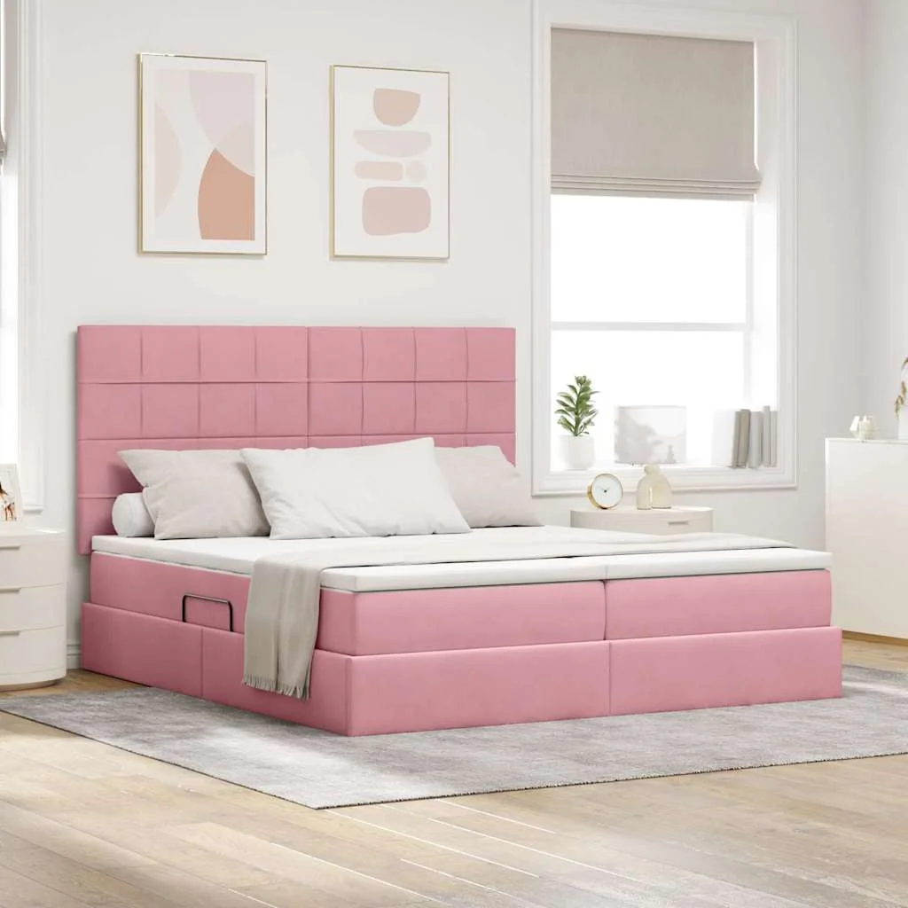 Ágy LED szalagokkal fejtámlával Rózsaszín 180 x 200 cm Bársony