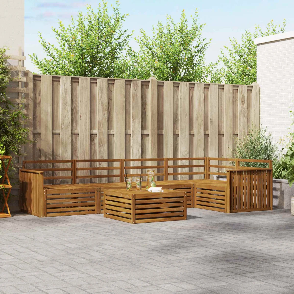 Kültéri kanapé szett 6 pcs Természetes Tömör Akácfa