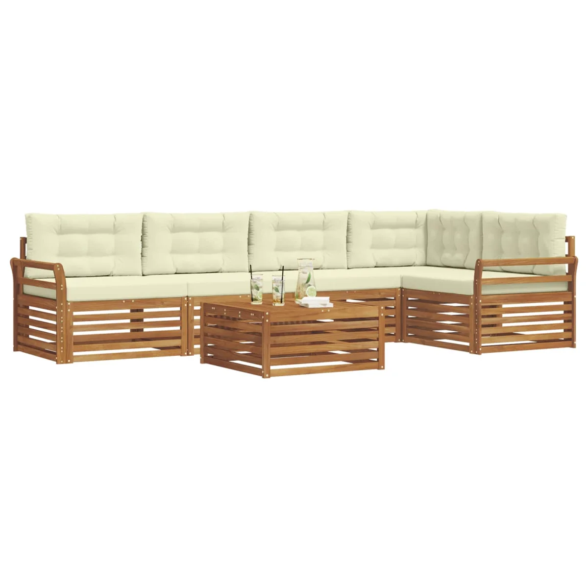 Kültéri kanapé szett párnával 6 pcs Természetes és krémszínű