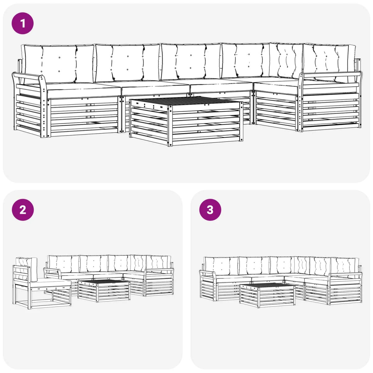 Kültéri kanapé szett párnával 6 pcs Természetes és krémszínű