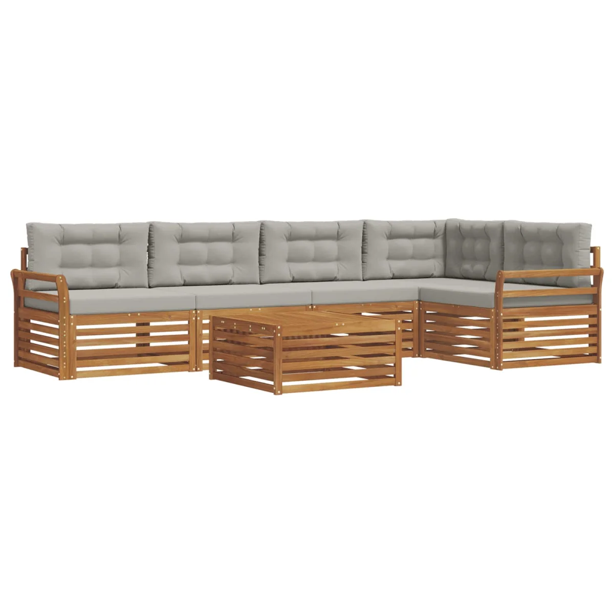 Kültéri kanapé szett 6 pcs Természetes és Világosszürke