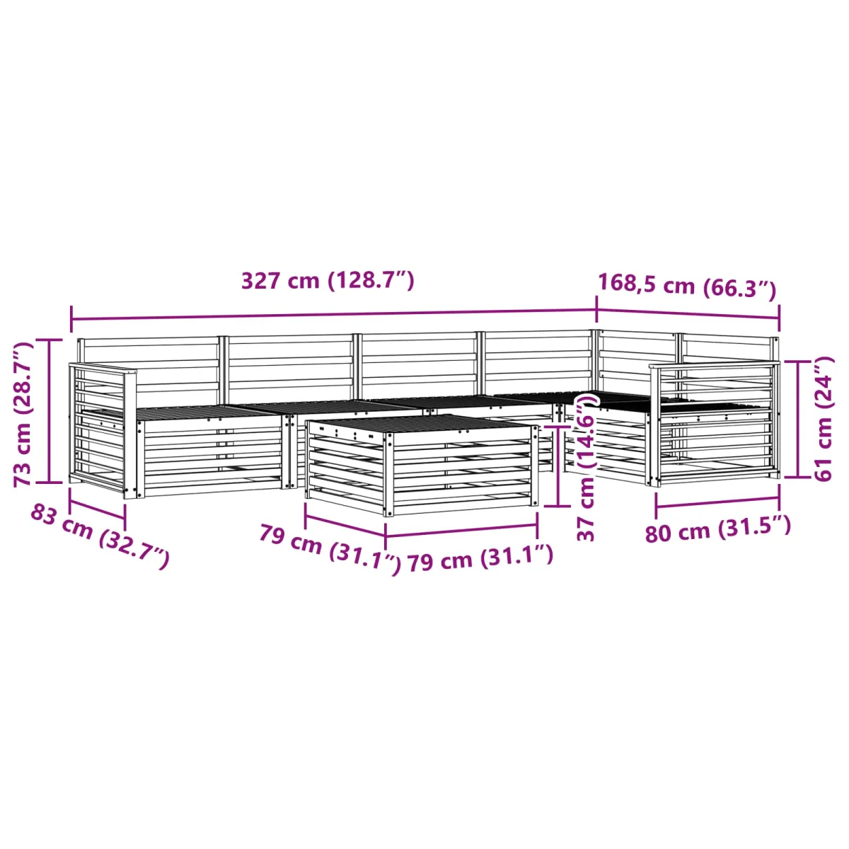 Kültéri kanapé szett 6 pcs Természetes Tömör Akácfa