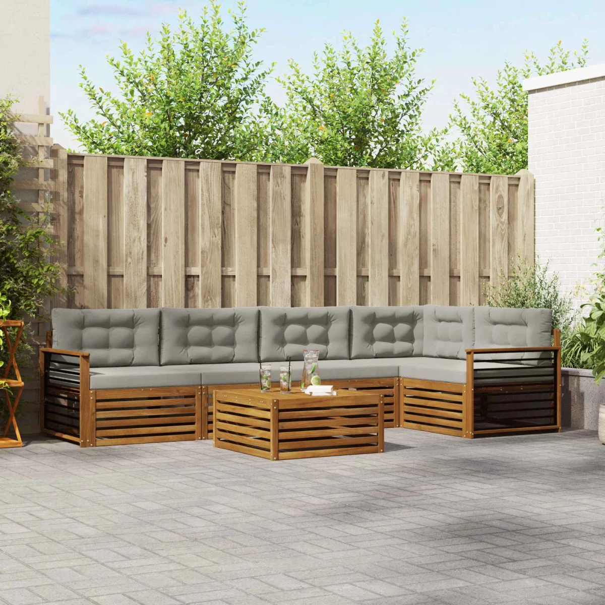 Kültéri kanapé szett 6 pcs Természetes és Világosszürke