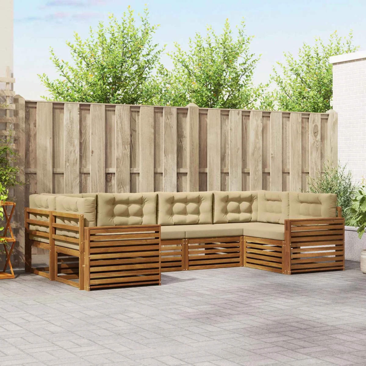 Ülőgarnitúrák párnával 6 pcs Természetes és bézs Tömör Akácfa