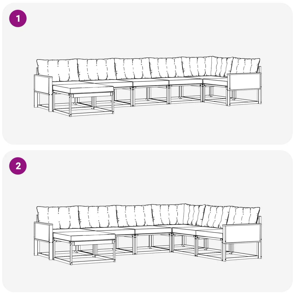 Kültéri kanapé szett párnával 7 pcs Természetes és Fekete