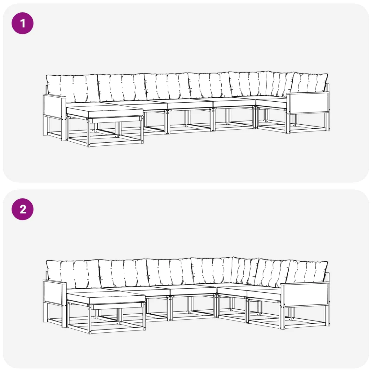 Kültéri kanapé szett párnával 7 pcs Természetes és Fekete