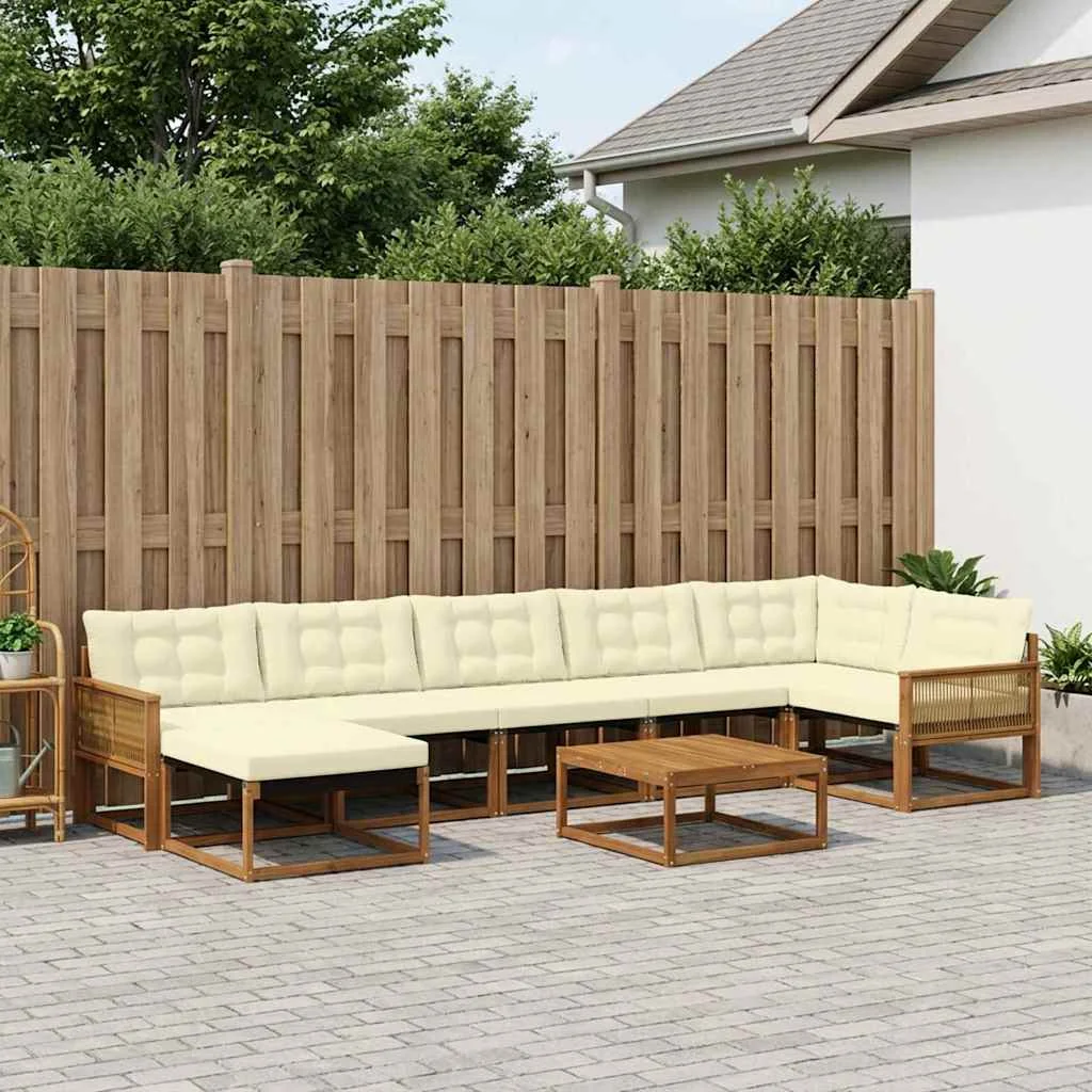 Kültéri kanapé szett párnával 8 pcs Természetes és krémszínű