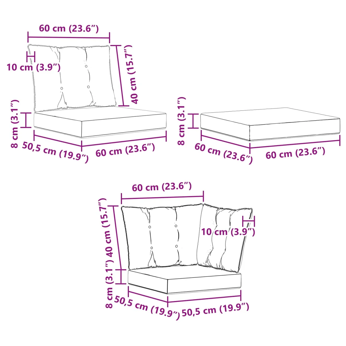 Kültéri kanapé szett párnával 7 pcs Természetes és krémszínű