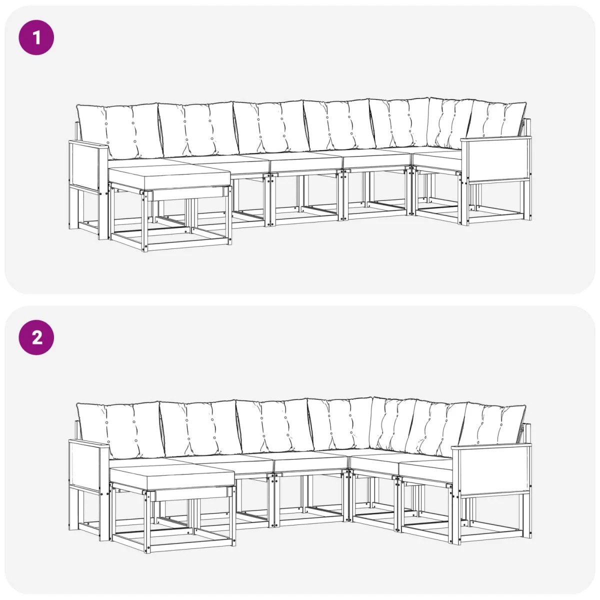 Kültéri kanapé szett párnával 7 pcs Természetes és krémszínű