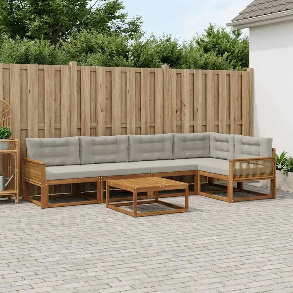 Kültéri kanapé szett 6 pcs Természetes és Világosszürke