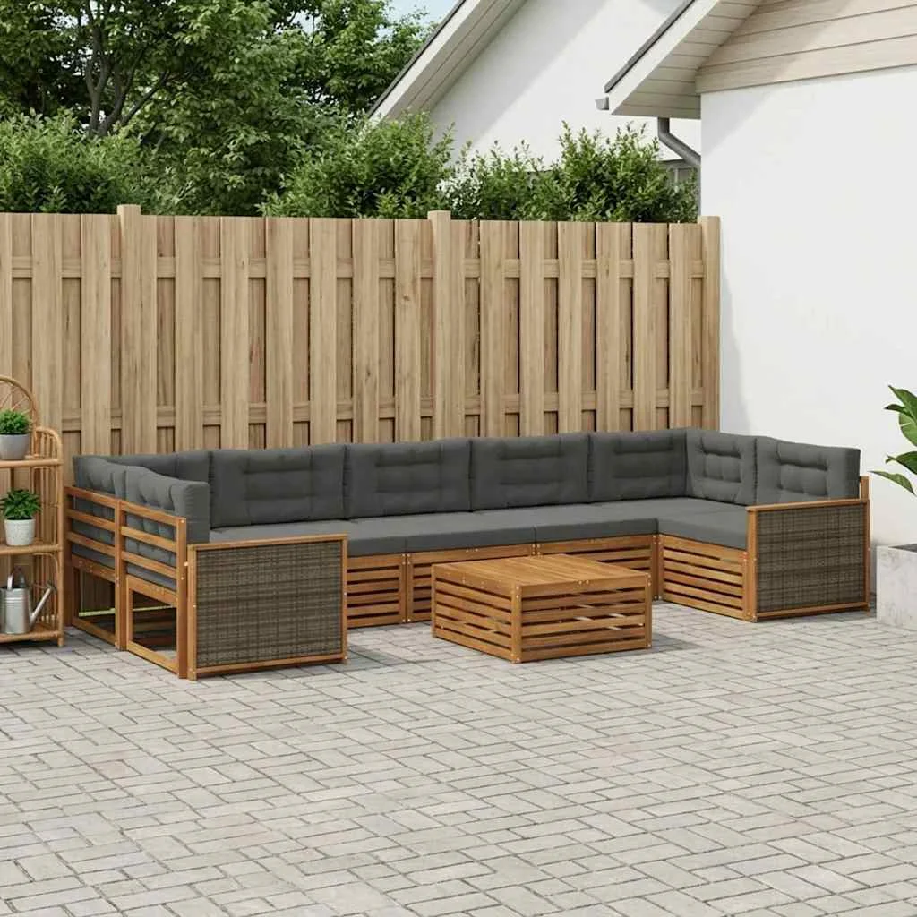 Kültéri kanapé szett párnával 8 pcs Természetes és antracit