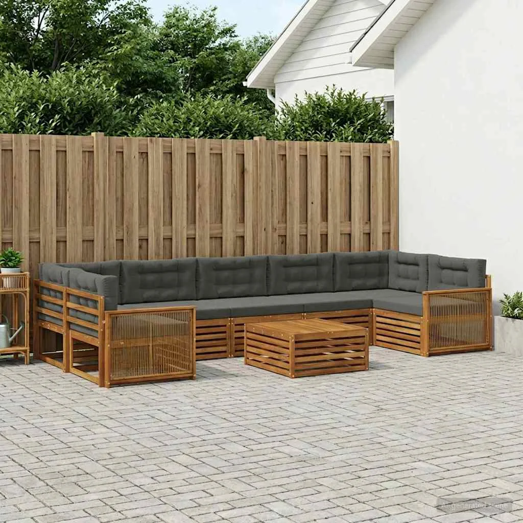 Kültéri kanapé szett párnával 8 pcs Természetes és antracit