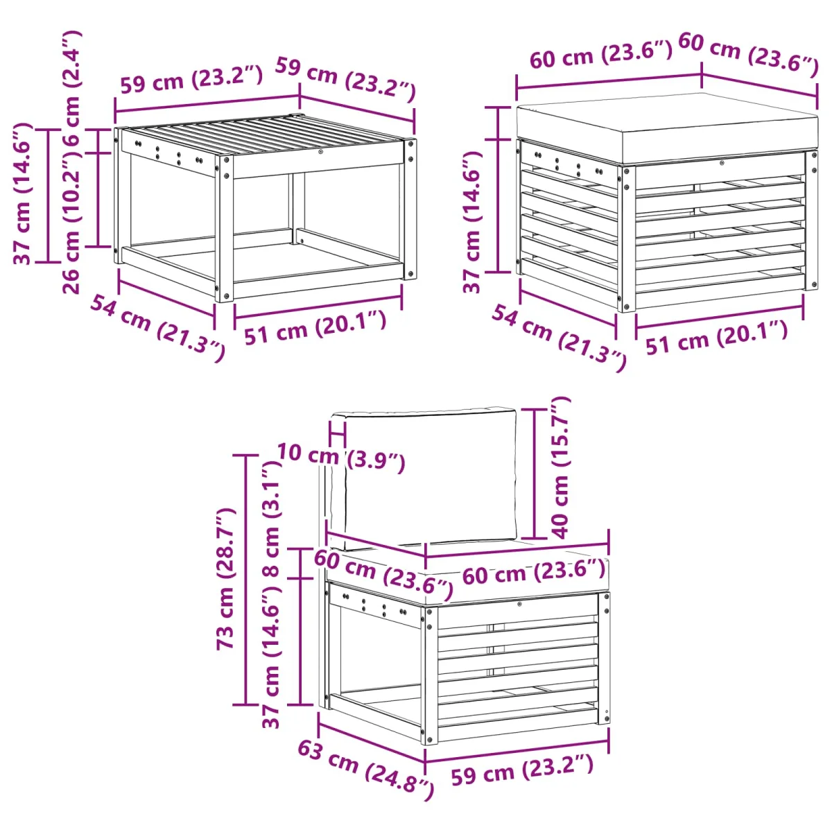 Kültéri kanapé szett párnával 6 pcs Természetes és krémszínű
