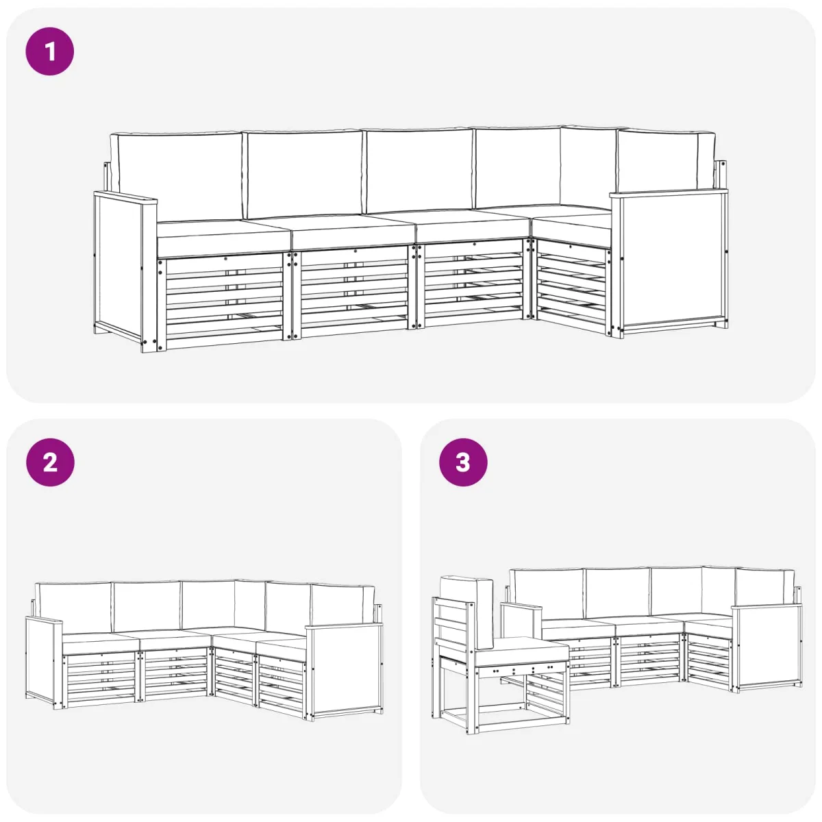Szegmentált kanapé szett párnával 4 pcs Természetes