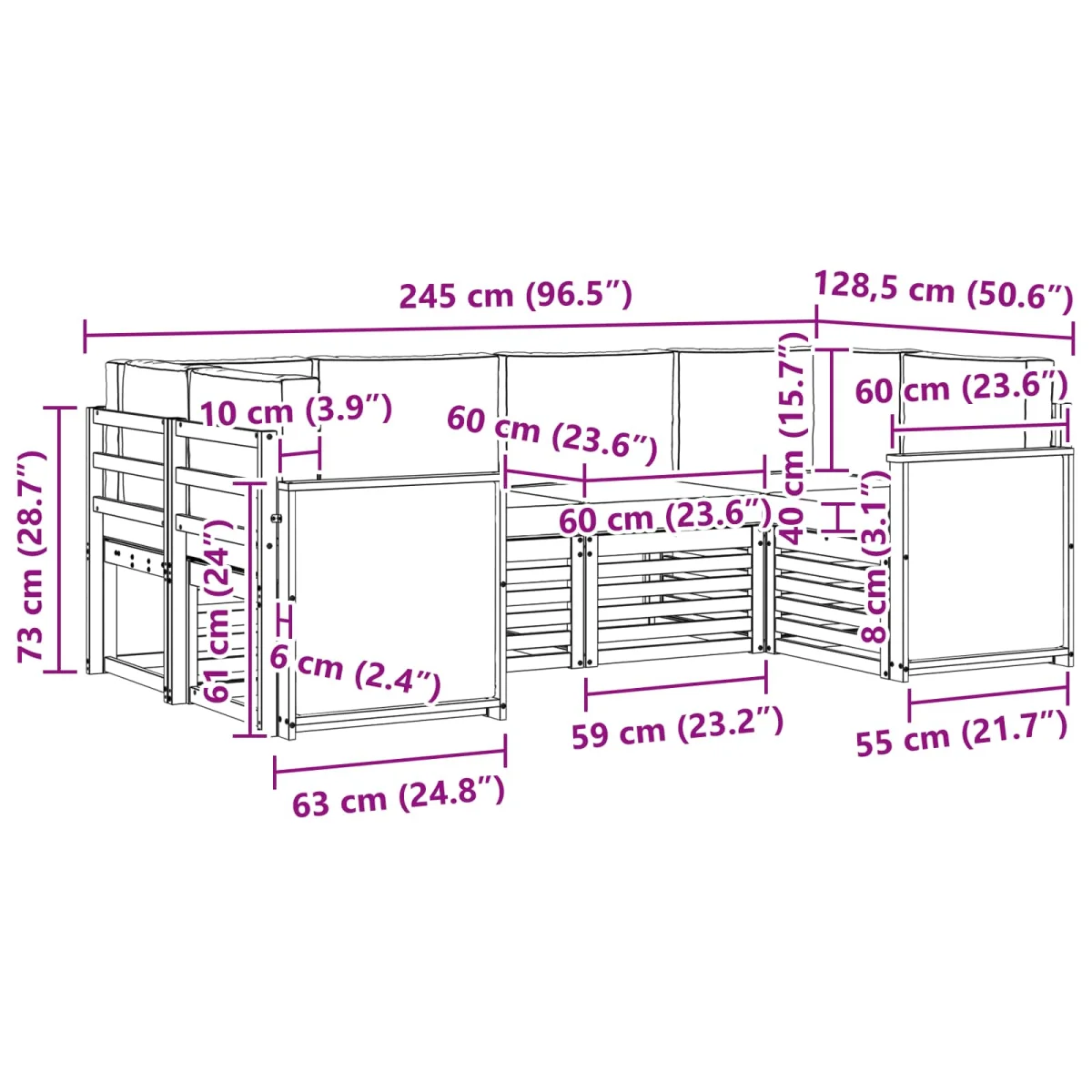 Szegmentált kanapé szett 5 pcs Természetes és Világosszürke