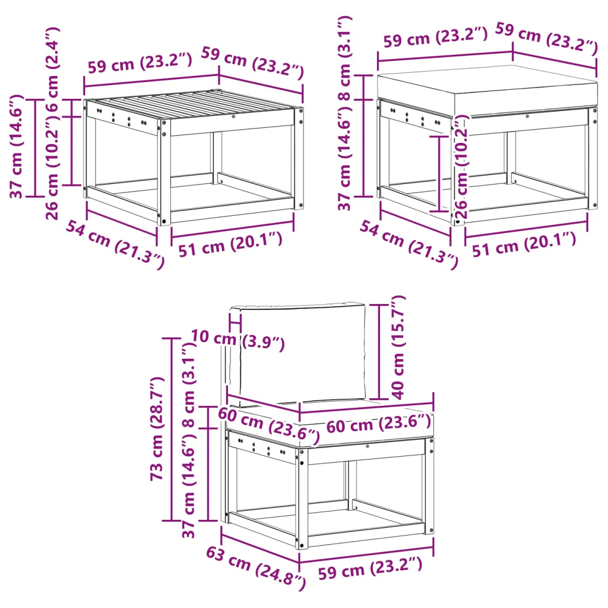 Kültéri kanapé szett párnával 6 pcs Fehér és Krém színű