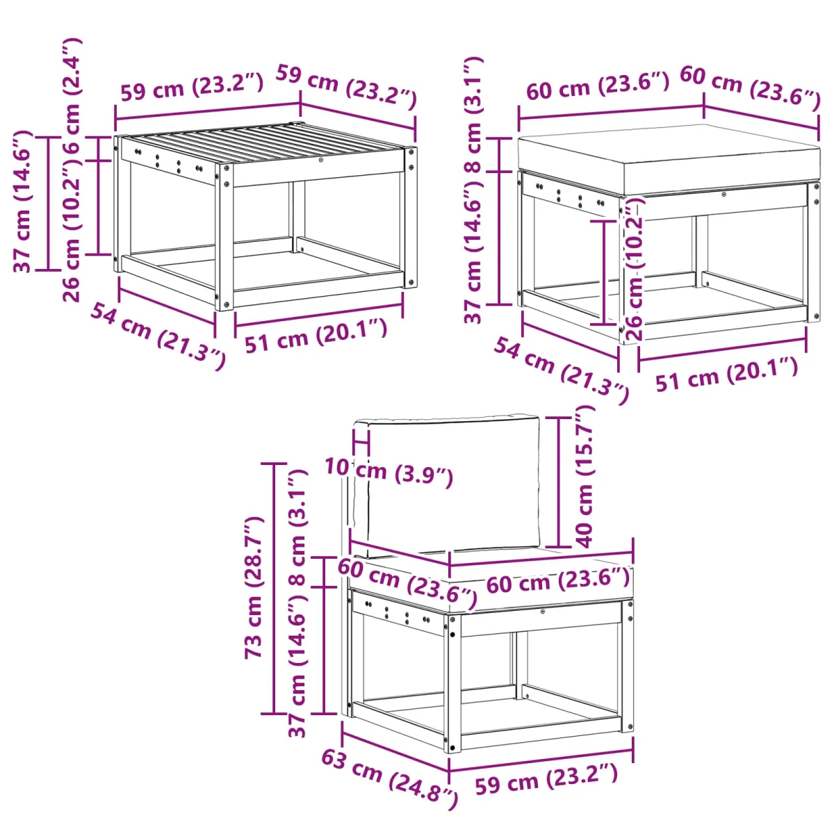 Kültéri kanapé szett párnával 6 pcs Fehér és Krém színű