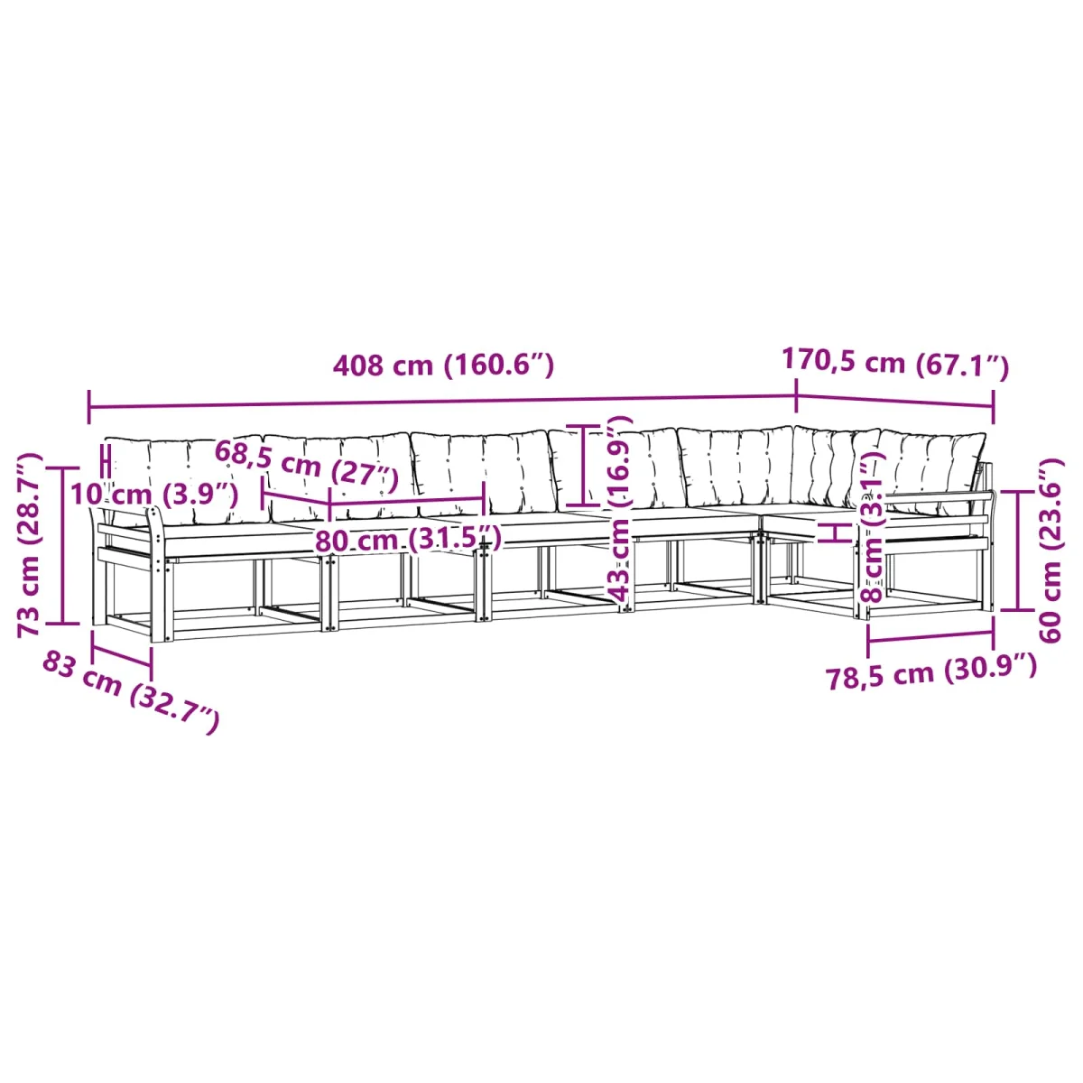 Kültéri kanapé szett párnával 6 pcs Fehér és Bézs