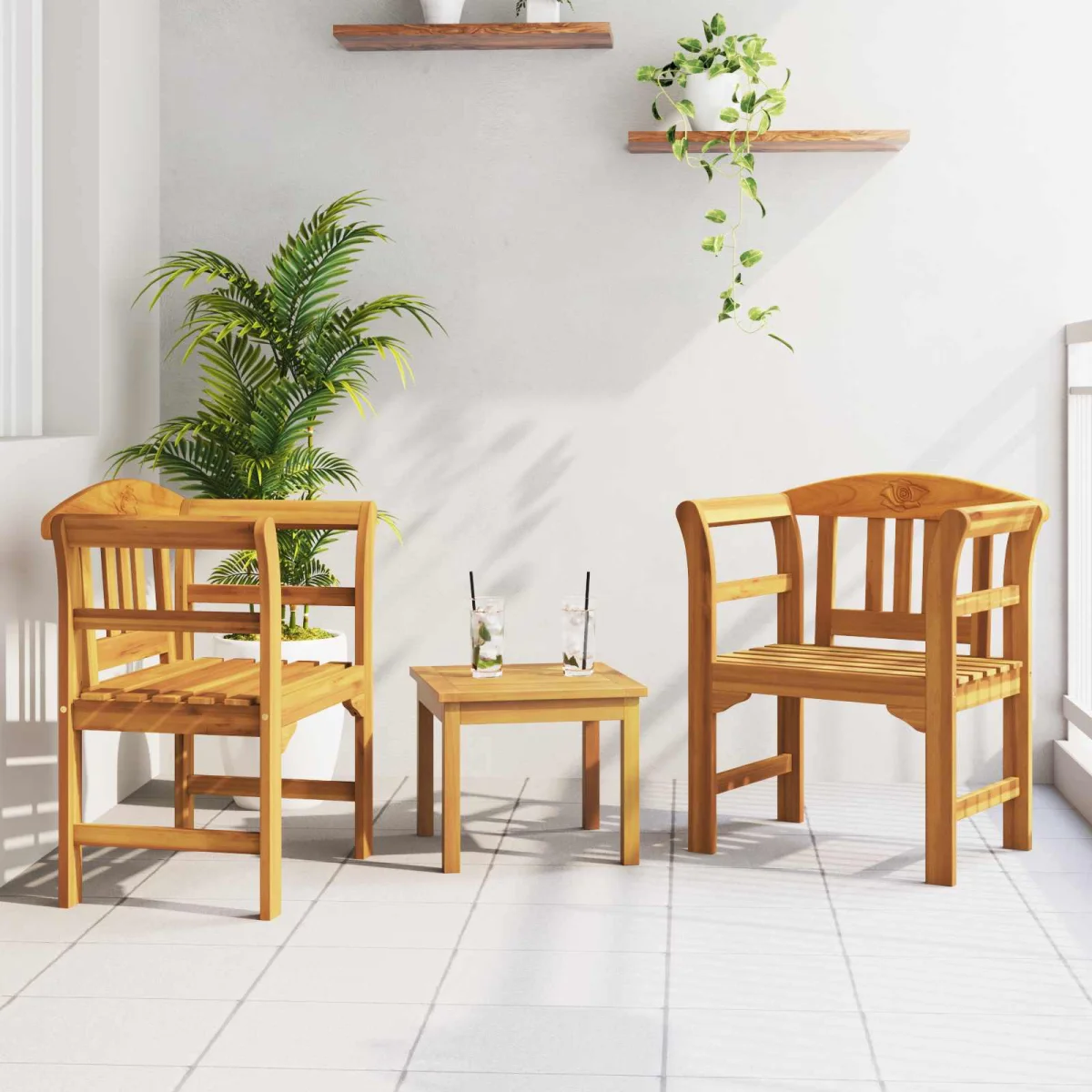 Bútor szett párnával 3 pcs Természetes Tömör Akácfa