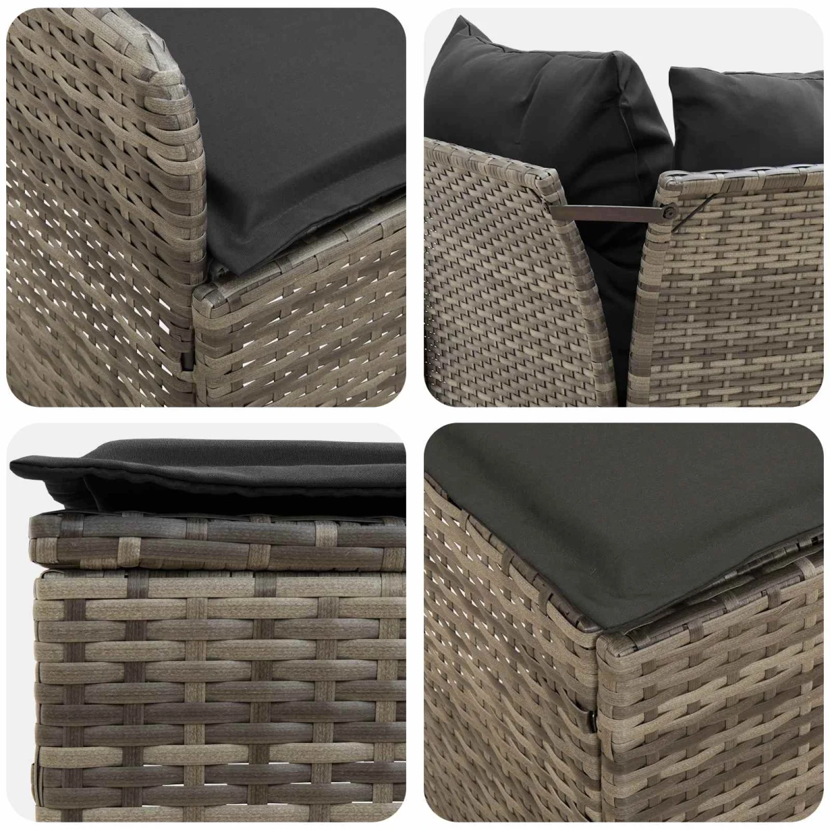 Bútor szettek párnával 7 pcs Szürke és sötétszürke PE Rattan