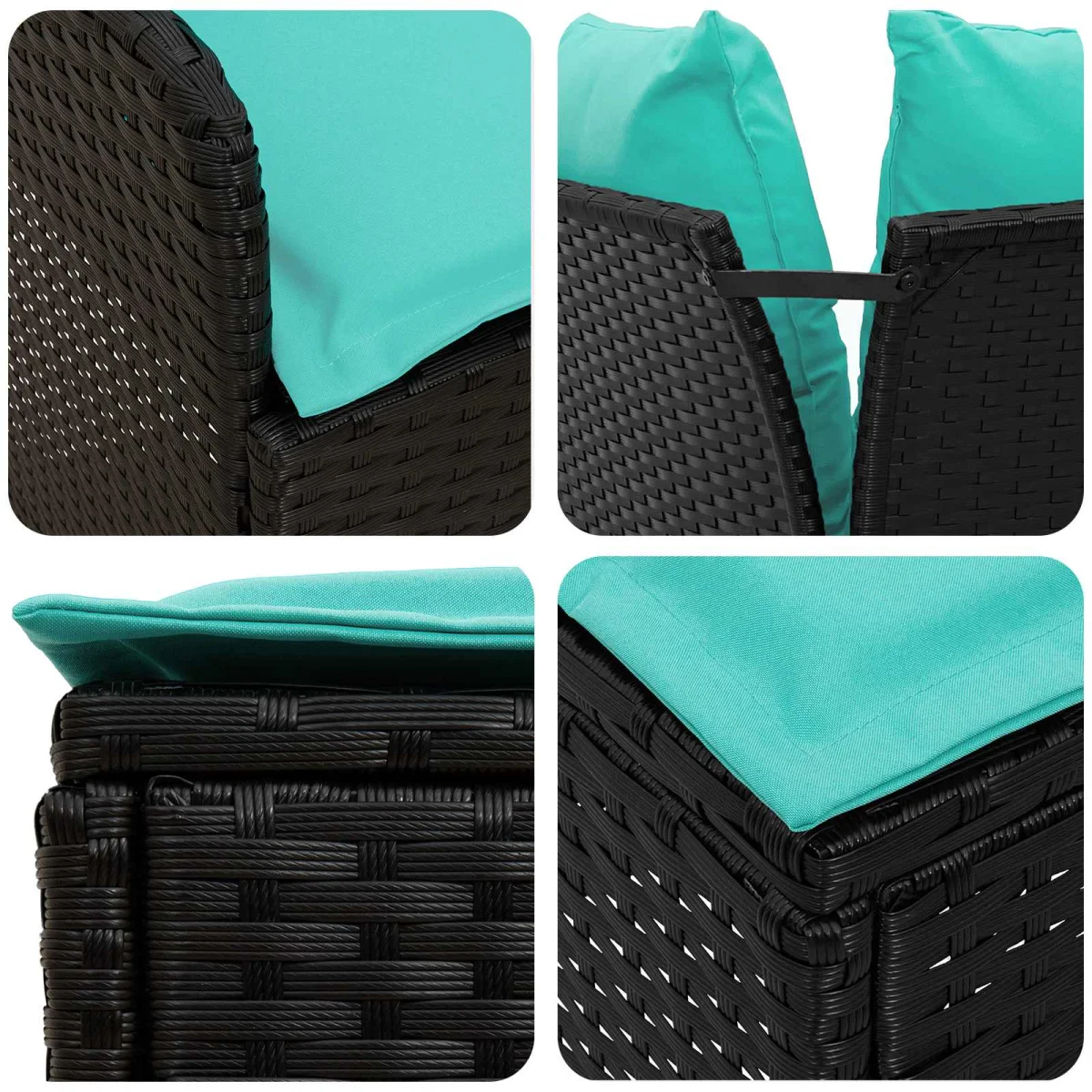Bútor szettek párnával 7 pcs Fekete és Türkiz PE Rattan