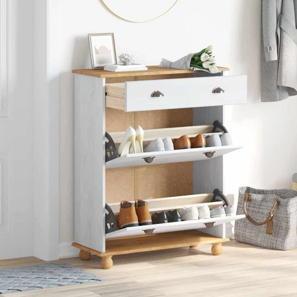 Cipőszekrény ASKIM Fehér 85x35x108 cm tömör fenyőből