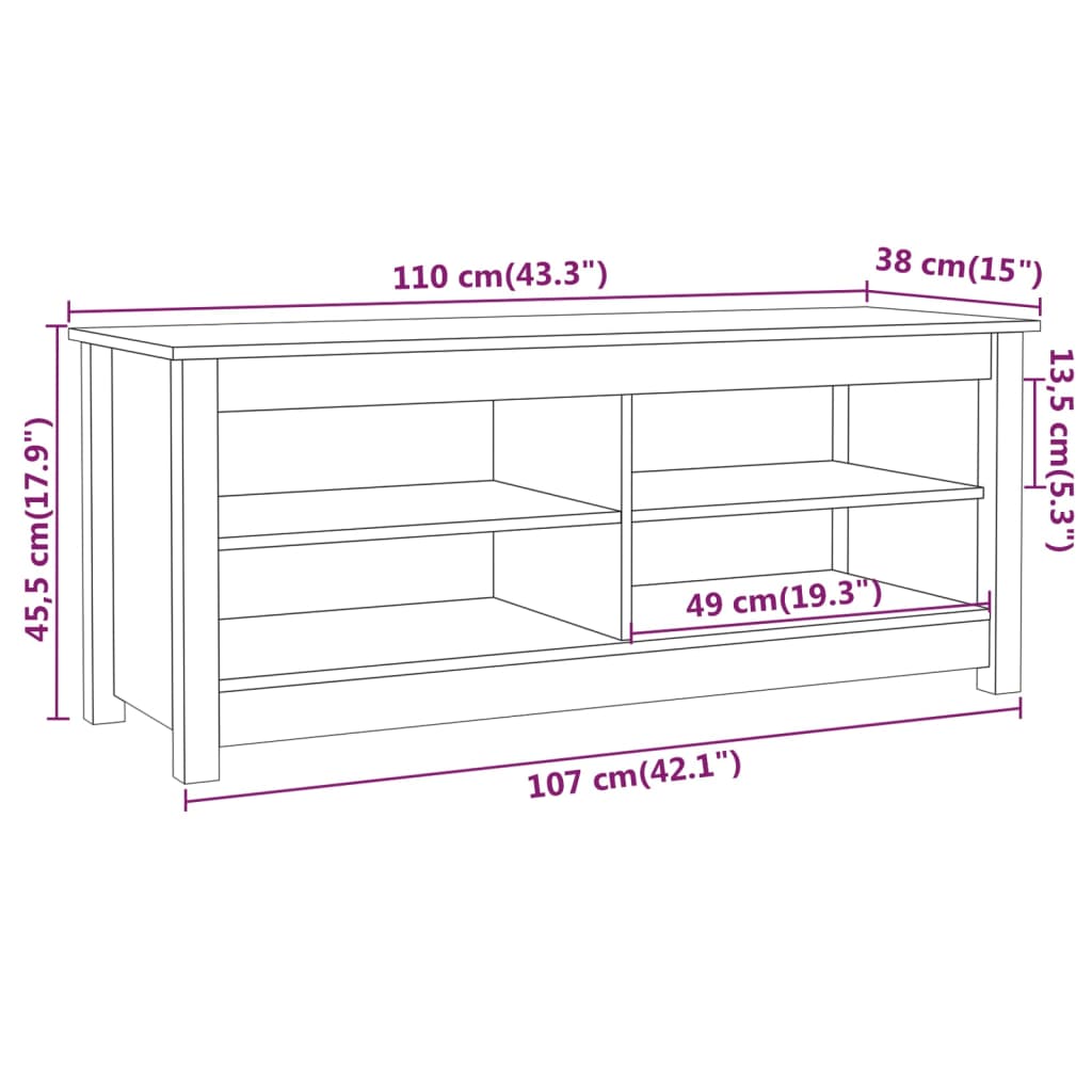 Fekete tömör fenyőfa cipőtároló pad 110 x 38 x 45,5 cm