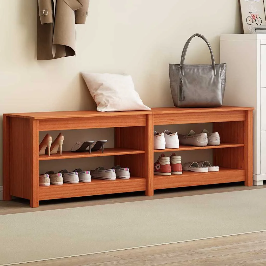 Cipőpad polcokkal Viaszbarna 160 x 36.5 x 50 cm Tömör fenyőfa