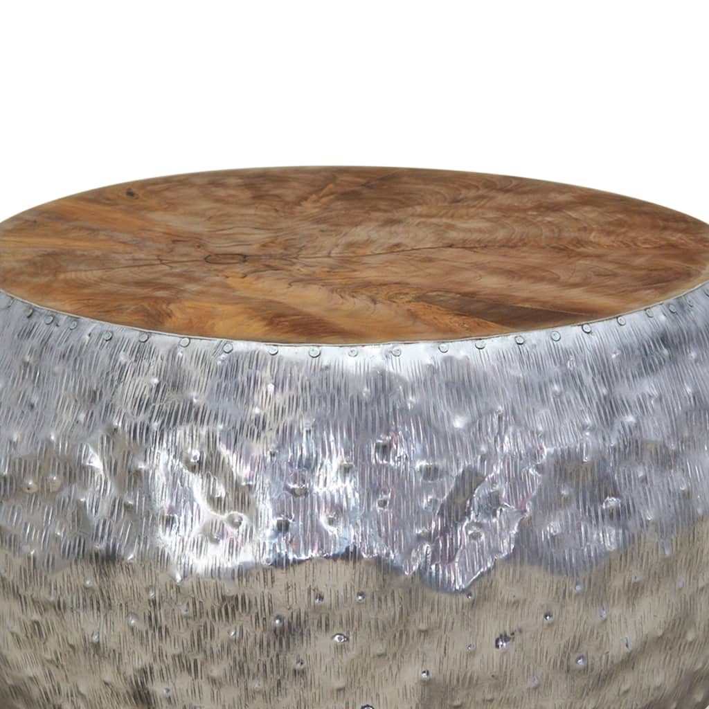Alumínium és tíkfa dohányzóasztal 60 x 60 x 30 cm