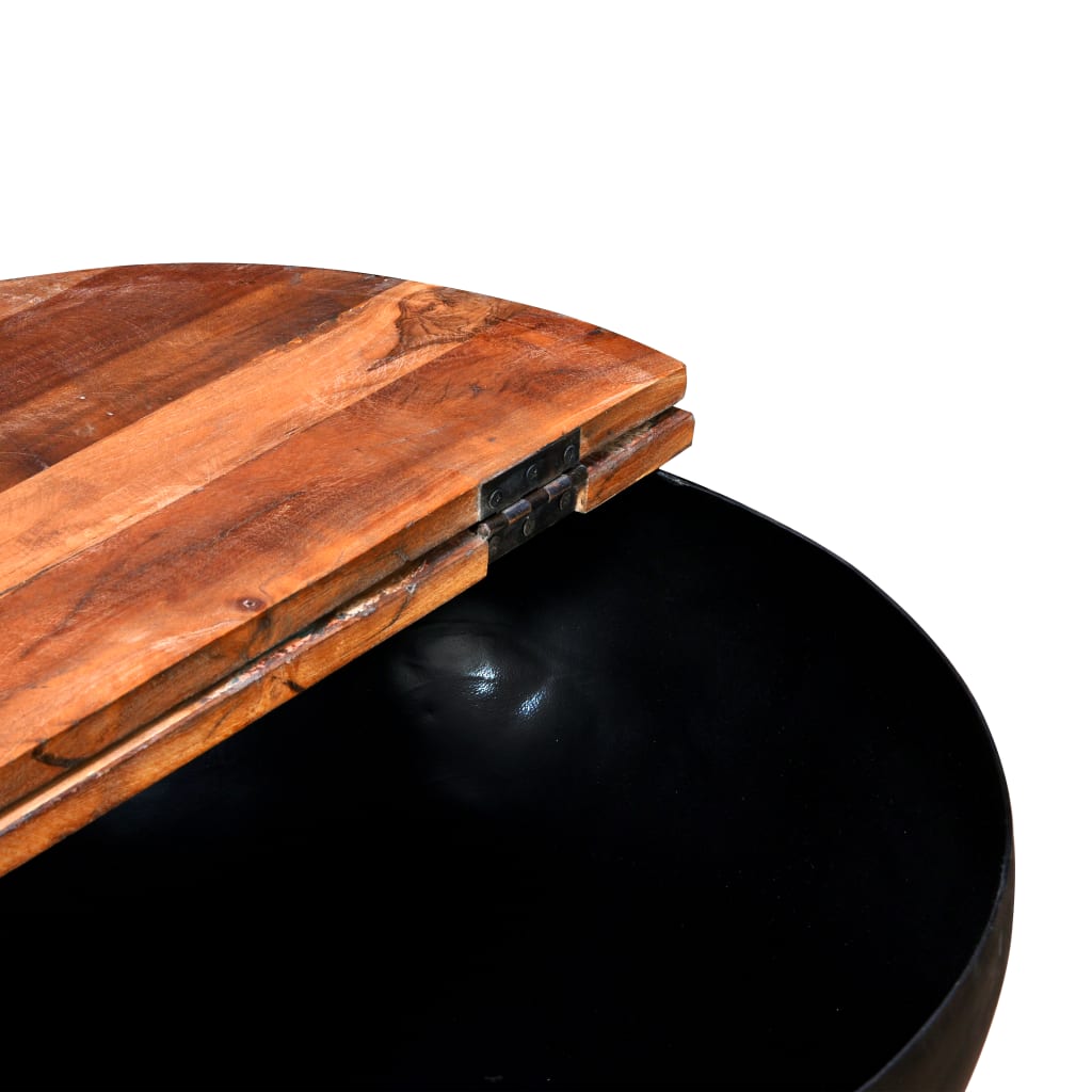 2 db fekete, tál alakú újrahasznosított fa dohányzóasztal