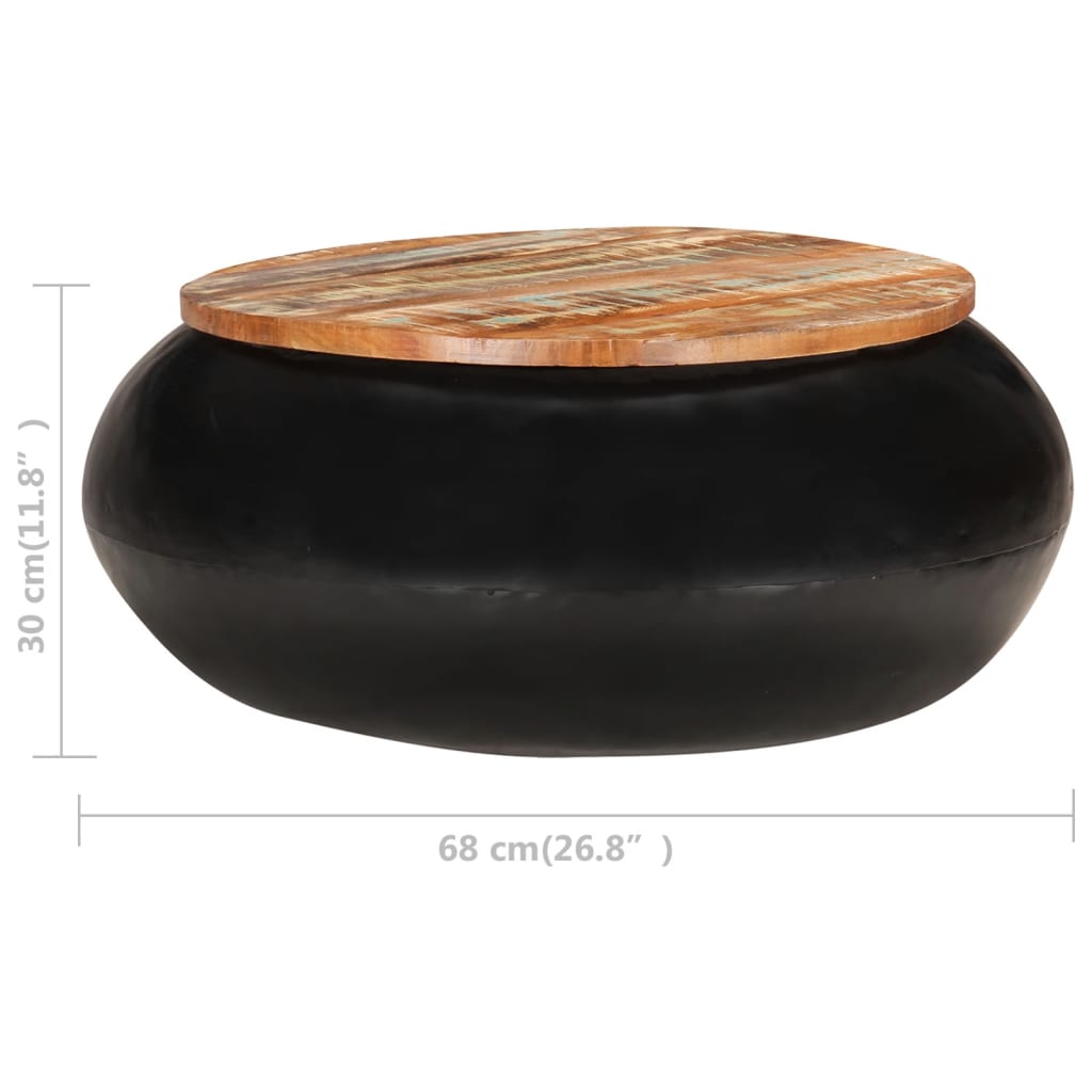 Fekete tömör újrahasznosított fa dohányzóasztal 68 x 68 x 30 cm