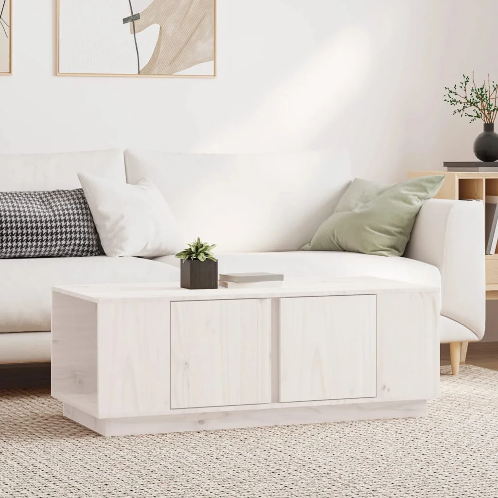 Fehér tömör fenyőfa dohányzóasztal 110x50x40 cm